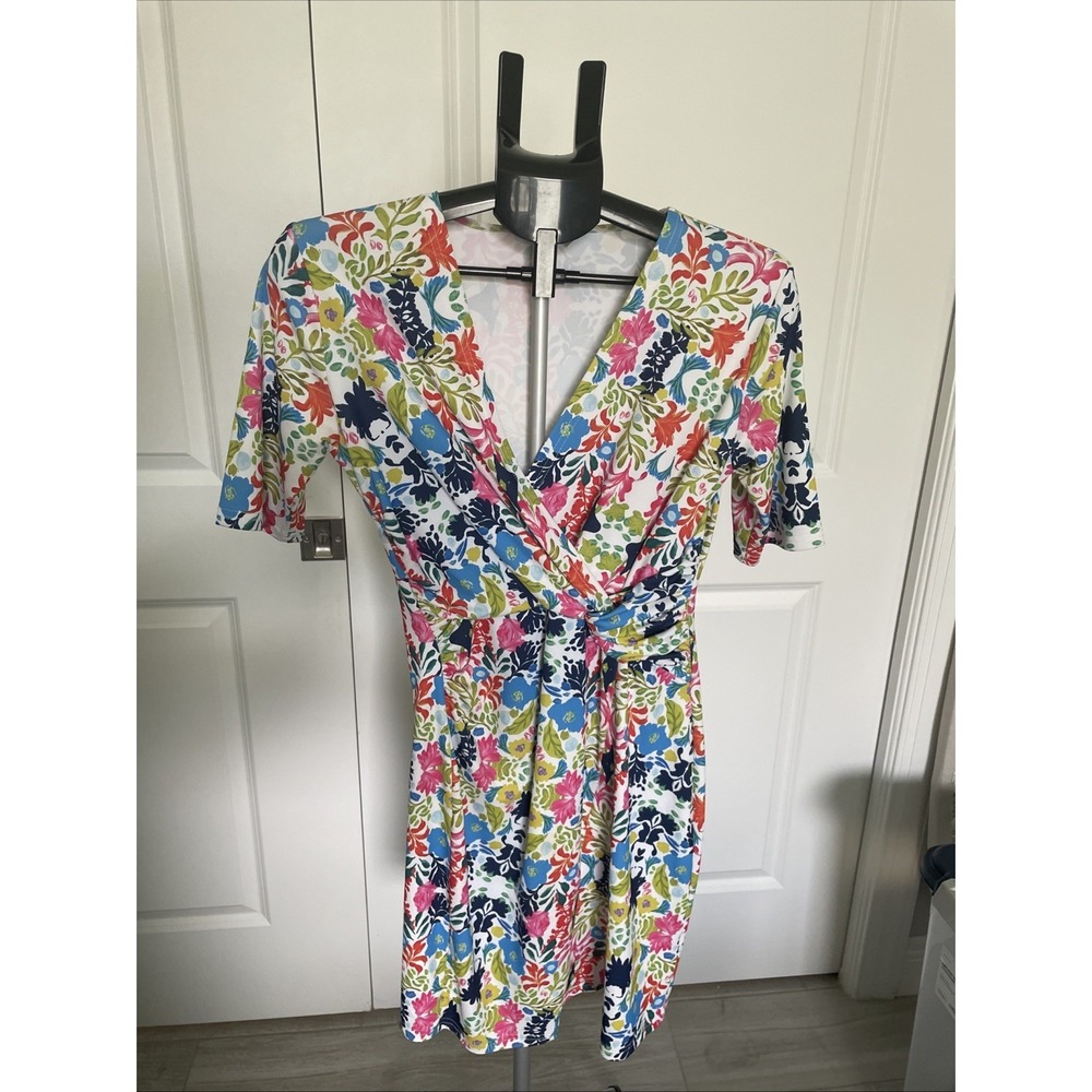 Cerulean Blu Dress Size S Colorful Floral Wrap dress Stretchy